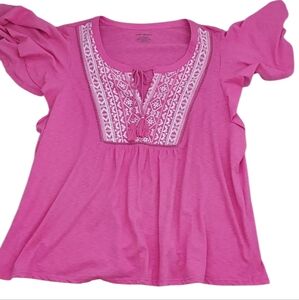 Lane Bryant Peasant Blouse Top Pink Boho Hippie Tassel Embroidery Babydoll 18/20